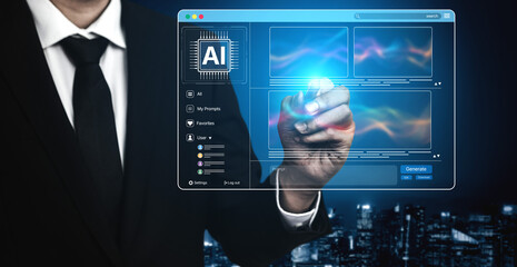 AI platform generating art images with dynamic interface. AI-generated content appears in image gallery artificial intelligence view. Genrative AI loading multiple image from AI design engine. Spline