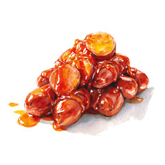 Currywurst, watercolor painting, vector illustration, isolated on a white background.
