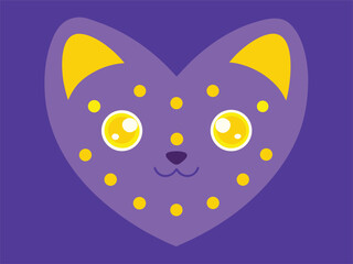Cute Purple Cat Face with Yellow Spots and Ears Vector Illustration