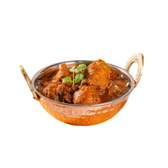 Authentic Indian chicken curry in a traditional Indian Kadai on a Transparent PNG Background
