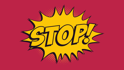 Comic-style STOP sign with explosion effect on a vibrant red background