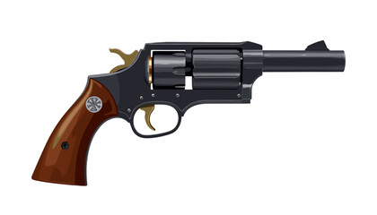 Detailed illustration of a revolver with a wooden handle on a white background