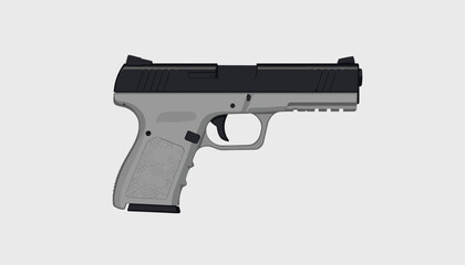 Detailed illustration of a grey handgun on a white background with copy space
