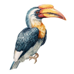 A watercolor painting of Hornbill, vector illustration on white background.