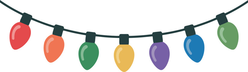 A charming string of multicolored Christmas lights is elegantly draped, showcasing various vibrant hues.