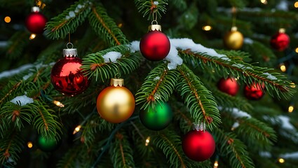 Christmas tree decorated with colorful ornaments and lights
