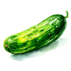 Cucumber in watercolor style, vector illustration, isolated on white background.