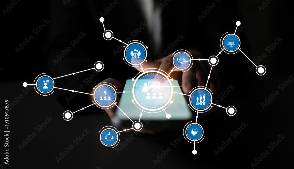 Poster abstract image illustrating digital connections through a technological interface, highlighting the 