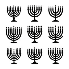 Vector art of diverse collection of hanukkah menorah icons, symbolizing jewish heritage and the festival of lights