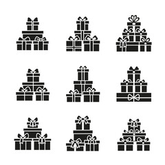 Vector art of collection of stacked gift box icons, representing presents, celebrations, and festive occasions