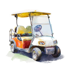 A watercolor painting of Golf Cart, vector illustration on white background.
