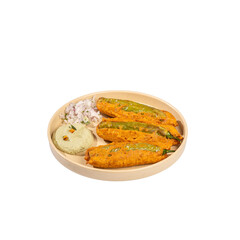 Authentic Mirchi Bhajji with Chutney and onion on the side on a Transparent PNG Background