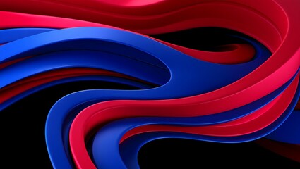 Abstract 3D Red and Blue Ribbons Flowing Smoothly on Black Background