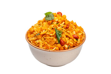 Traditional Indian Namkeen mixture in a ceramic bowl on a Transparent PNG Background