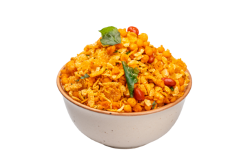 Traditional Indian Namkeen mixture in a ceramic bowl on a Transparent PNG Background