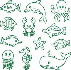 Underwater Wonders A Collection of Cute Marine Life Illustrations for Creative Projects