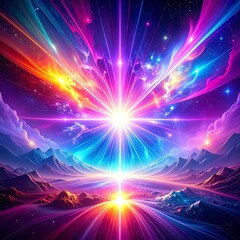 Cosmic sunrise over majestic mountains