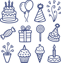 Whimsical Birthday Celebration A Fun Doodle Set of Festive Elements