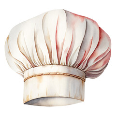 Watercolor illustration of traditional chef hat isolated on white background for culinary artwork