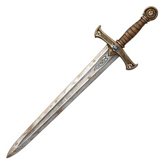 Ancient medieval sword with ornate hilt design and sharp blade on black background for history
