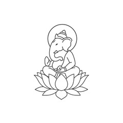 Vector art of serene ganesha illustration, depicting the deity seated on a lotus flower, radiating peace, enlightenment, and spiritual harmony