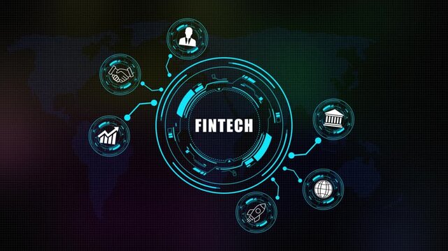 Futuristic Concept of fintech  with Digital Network and Global Connectivity on world map background .