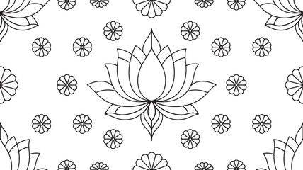 Simple seamless lotus flower background design repeating in clean outline style for wallpaper fabric paper and decorative use in modern layout