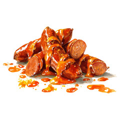 Currywurst, watercolor painting, vector illustration, isolated on a white background.