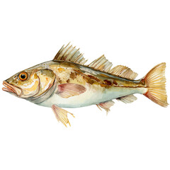 Haddock, watercolor painting, vector illustration, isolated on a white background.