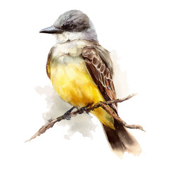 Kingbird, watercolor painting, vector illustration, isolated on a white background.