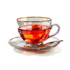 Hot Tea, watercolor painting, vector illustration, isolated on a white background.