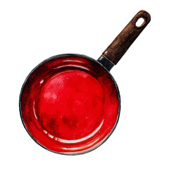 Frying Pan in watercolor style, vector illustration, isolated on white background.