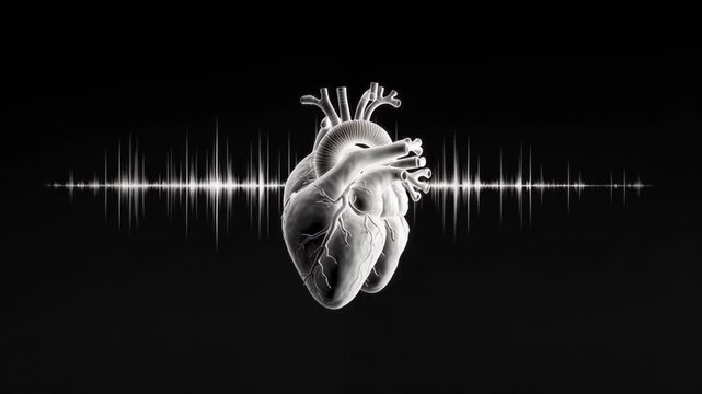 An engaging display of heart shapes pulsing in sync with sound waves, illustrating the connection between rhythm and life