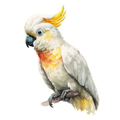 Cockatoo in watercolor style, vector illustration, isolated on white background.