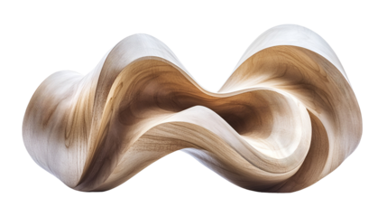 Abstract Wooden Sculpture with Smooth Curves and Organic Form on a Clear Backdrop for Creative Projects