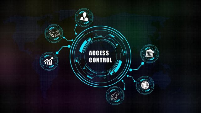 Futuristic Concept of access control with Digital Network and Global Connectivity on world map background .