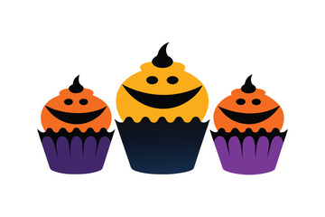 Decorative Halloween happy face cupcakes vector art illustration
