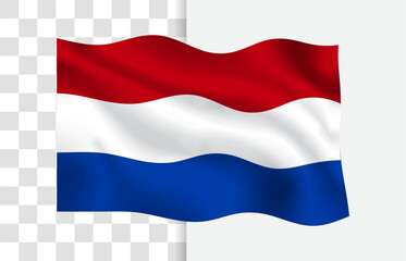 Netherlands Flag Waving Vector, Isolated Transparent Background