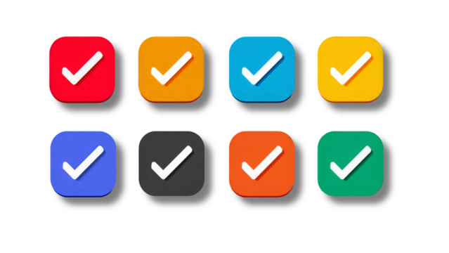 Colorful Square Checkmark Icons Set isolated on transparent background