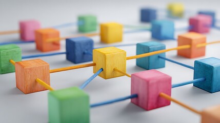 a network structure made of colorful blocks connected to each other, symbolizing connection and interaction.