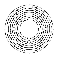 Abstract Circular Pattern of Black Dots and Lines on White Background