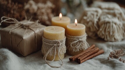 Crafting a zero waste Christmas with beeswax candles and natural decorations in a cozy setting during the holiday season
