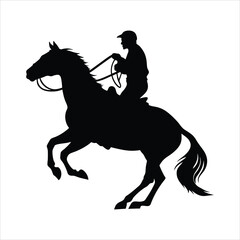 horse rider  black silhouette on white background