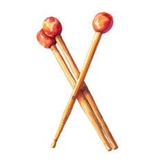 Drumsticks, watercolor painting, vector illustration, isolated on a white background.