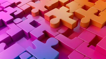 This image features colorful 3D jigsaw puzzle pieces in various shapes and vibrant colors, showcasing a complex and visually appealing arrangement.