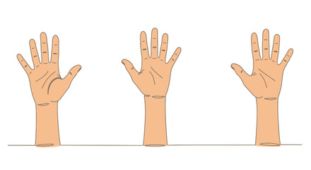 Three outstretched human hands simple illustration on a white background