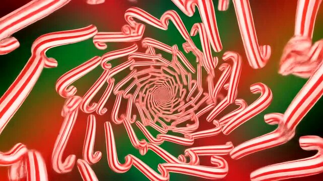A visually stunning spiral design features numerous candy canes, creating a mesmerizing and festive pattern.