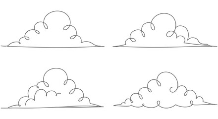 Simple line drawing depicts four fluffy clouds with curly details