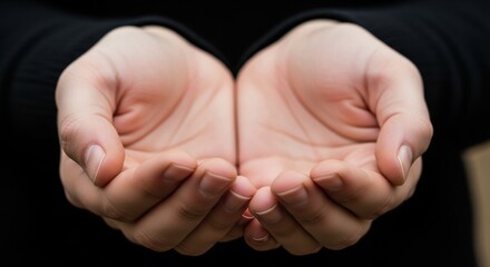 Caucasian female adult hands cupped together in caring gesture