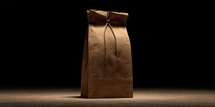Closed brown paper bag with string, eco packaging concept - AI generated